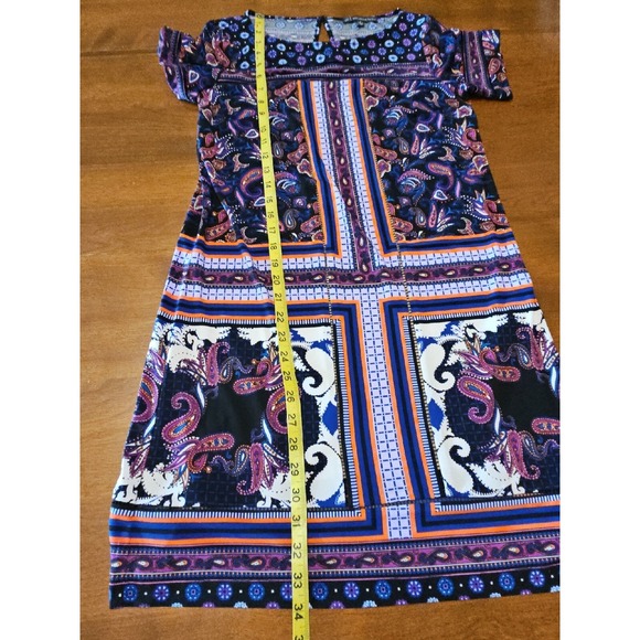 Adrianna Papell Dress Women S Purple Pink Black Print Shift Crochet Designer - Picture 16 of 16